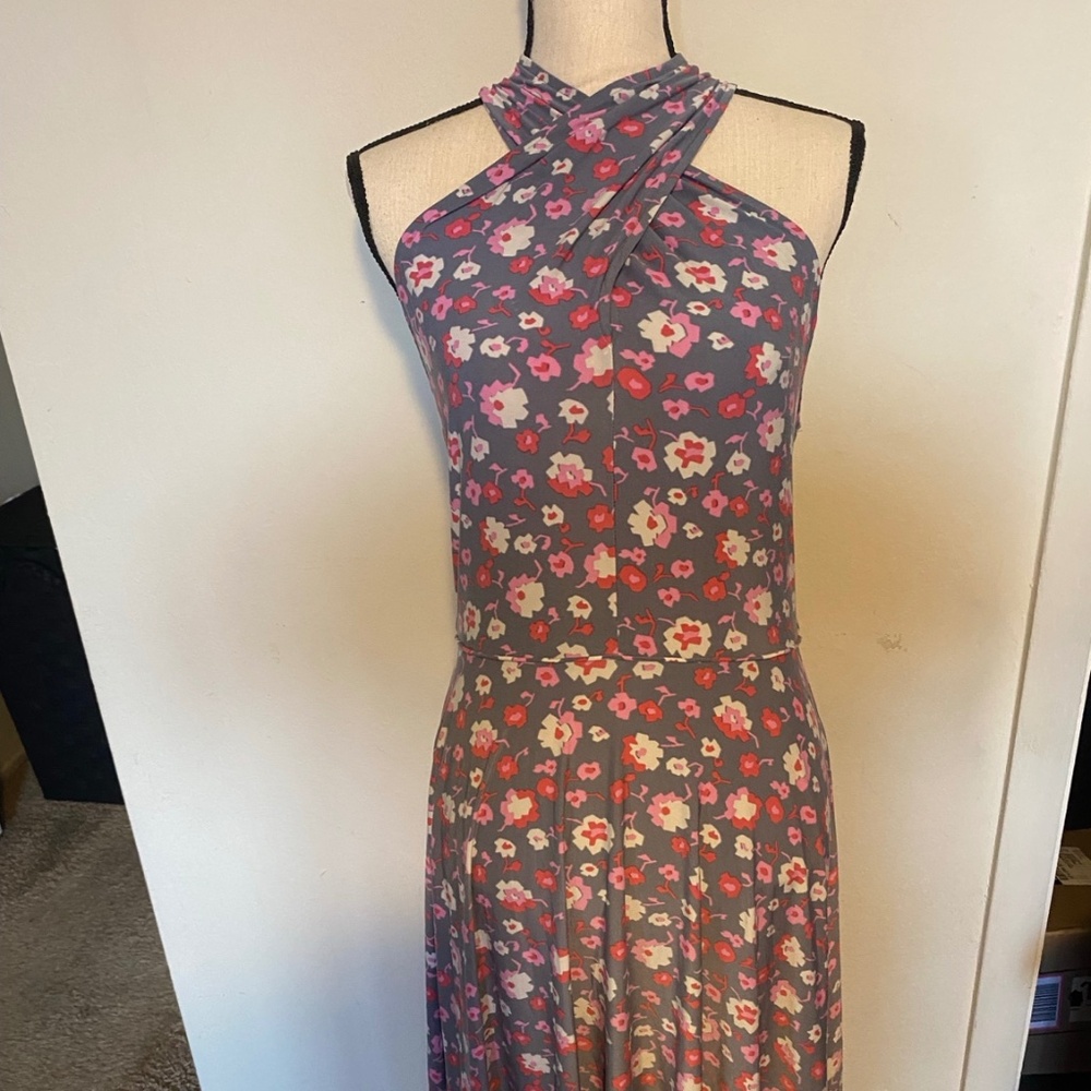 Floral Halter Neck Dress Grey Pink | Size S